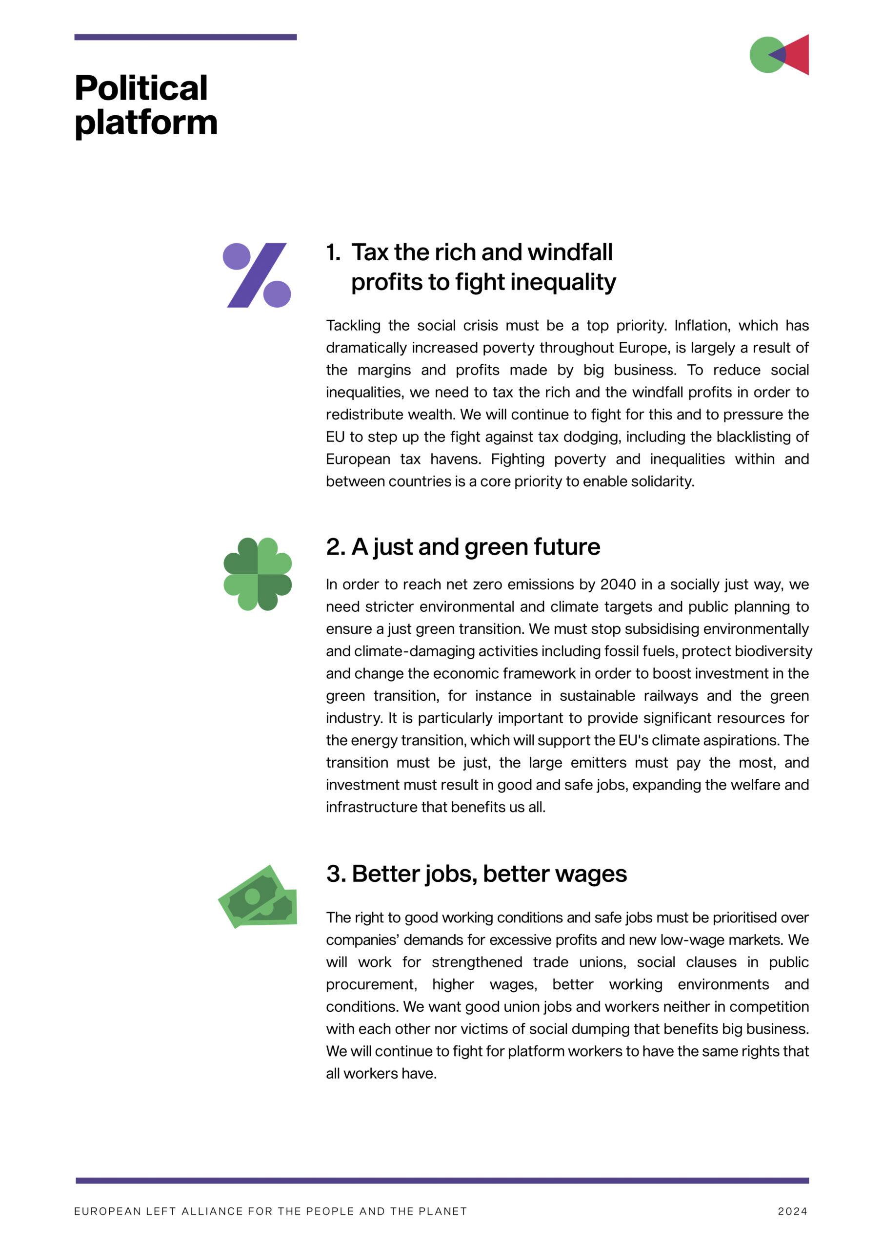 ELA. Tax the rich and windfall, just and green future, better jobs, better wages
